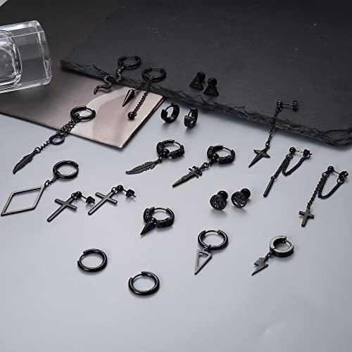 Lot De 15 Paires De Boucles D'oreilles Pour Hommes - Acier Inoxydable, Designs Tendance (tiges, Pendantes, Créoles)